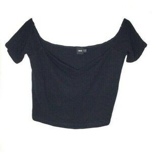 ASOS Top 14 Womens Cropped Black Off Shoulder Stretch Textured V Neck Date Night
